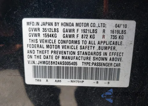 2010 Honda Fit from USA, damaged, VIN JHMGE8H24AS005405